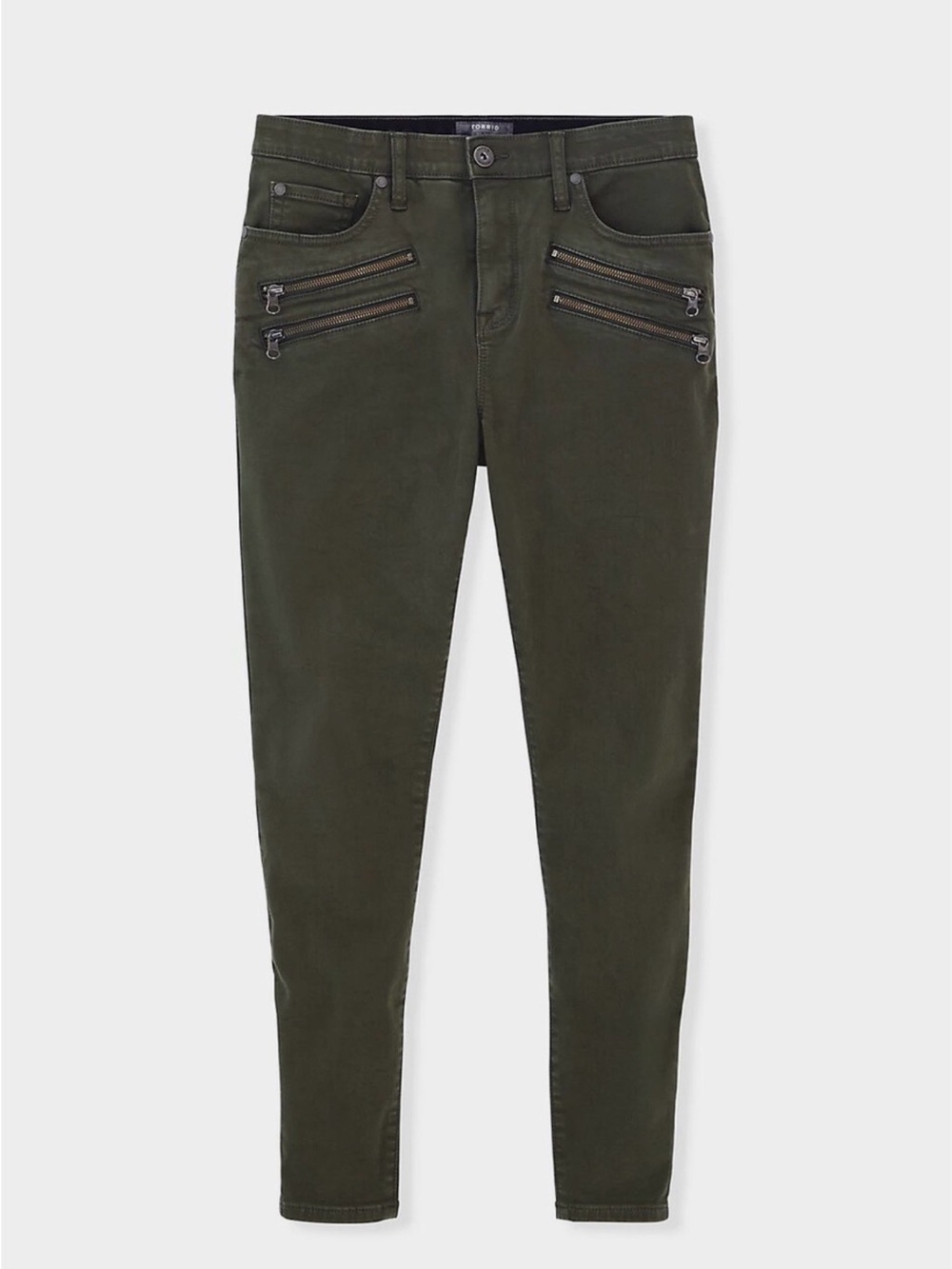 NWT Torrid 16R Sky High Skinny Jeans Super Soft Olive Zipper detail